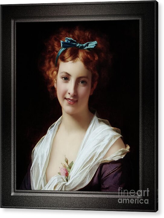 Young Lady With Blue Bow Acrylic Print featuring the painting Young Lady With Blue Bow Remastered Xzendor7 Fine Art Classical Reproductions by Xzendor7