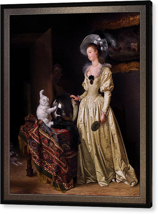 Le Chat Angora Acrylic Print featuring the painting Le Chat Angora by Marguerite Gerard and Jean-Honore Fragonard by Rolando Burbon