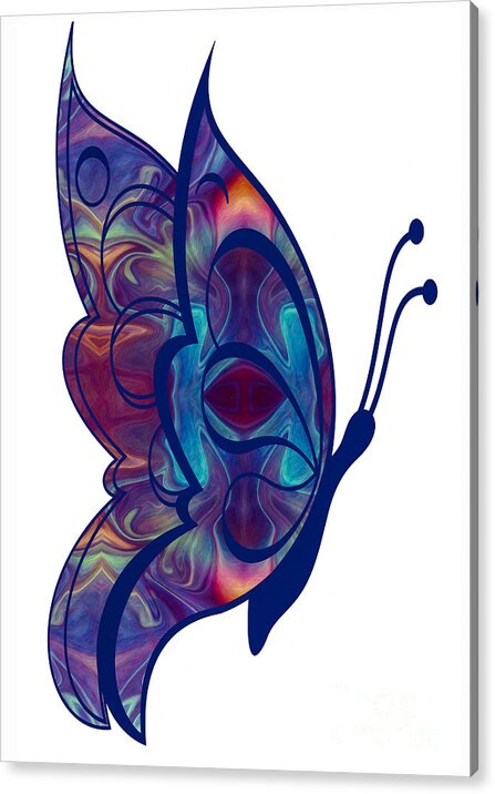 5x7 Acrylic Print featuring the digital art Flying Free Abstract Butterfly Art by Omaste Witkowski by Omaste Witkowski