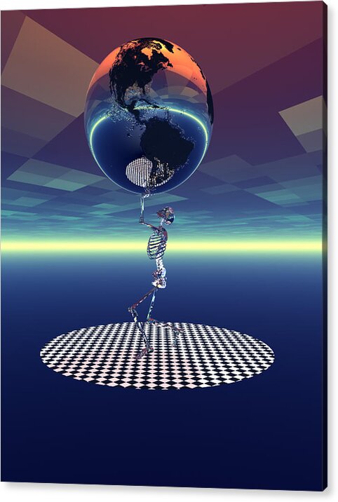 Bryce 3d Fantasy Skeleton World Acrylic Print featuring the digital art Carrying the weight of the world by Claude McCoy