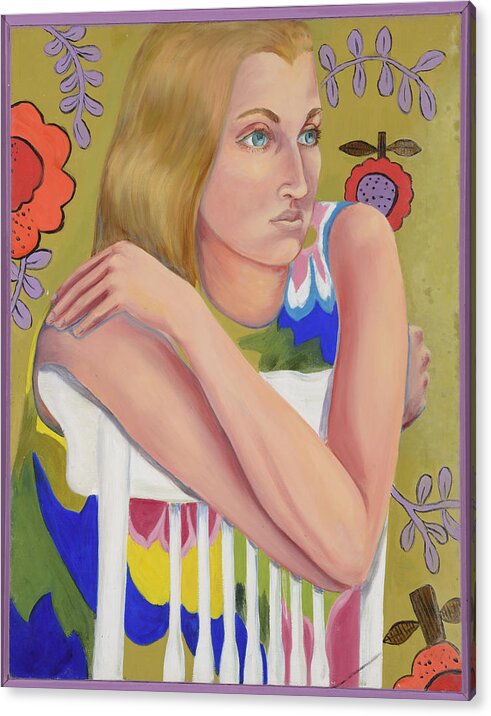 One Of My Very First Portraits Acrylic Print featuring the painting Seated Girl by Illusions Maya