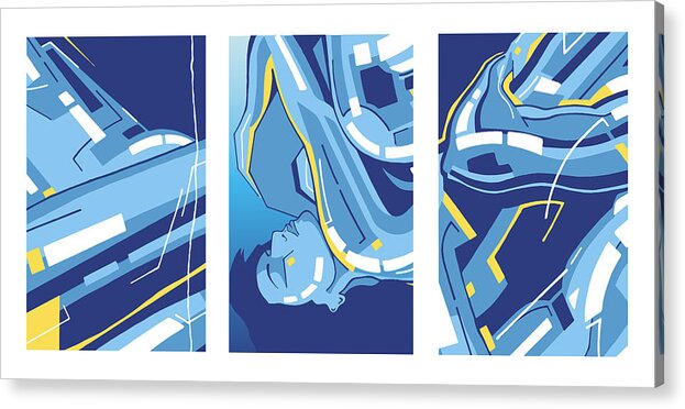 Blue Acrylic Print featuring the digital art Symphony in Blue - Triptych 4 by David Hargreaves