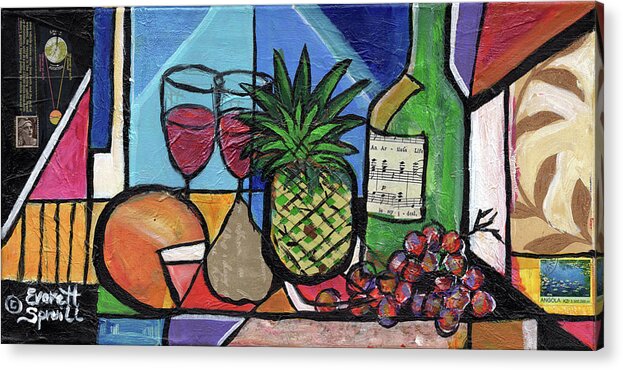 Everett Spruill Acrylic Print featuring the mixed media Still LIfe with Fruit and Wine #304 by Everett Spruill