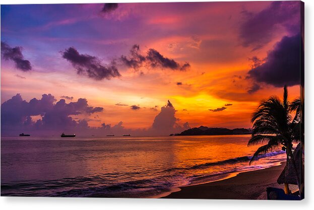 Manzanillo Acrylic Print featuring the photograph Sunset Manzanillo Bay by Tommy Farnsworth