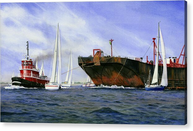 Tugboat Acrylic Print featuring the painting Dangerous Race by Marguerite Chadwick-Juner