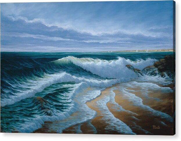 Sea Acrylic Print featuring the painting Evening on Monterey Bay by Del Malonee