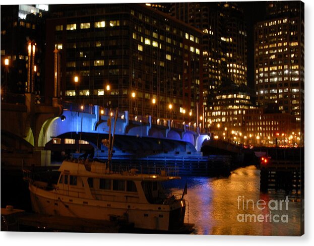 Photograph Acrylic Print featuring the photograph Boston Seaport Bridge at Night by Patricia Hubbard
