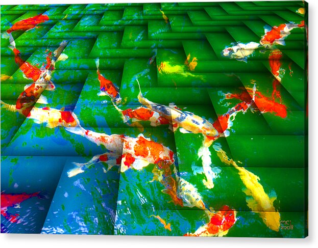 Digital Acrylic Print featuring the digital art Koi Mosaic I by Manny Lorenzo