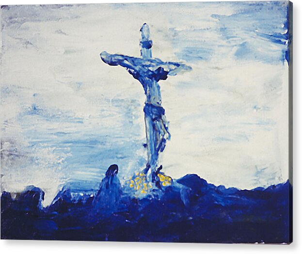 Crucifix Acrylic Print featuring the painting Blue Cross by Carl Lundgren