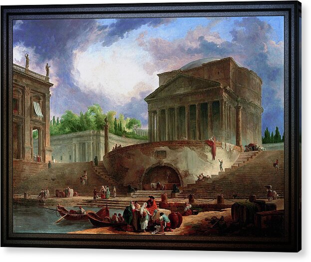 View Of Ripetta Acrylic Print featuring the painting View of Ripetta by Hubert Robert by Rolando Burbon