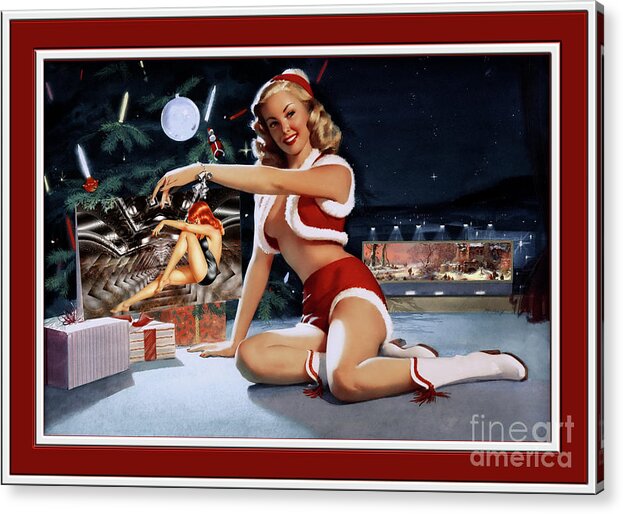 Christmas Pinup Acrylic Print featuring the painting Christmas Pinup by Bill Medcalf Art Old Masters Xzendor7 Reproductions by Rolando Burbon