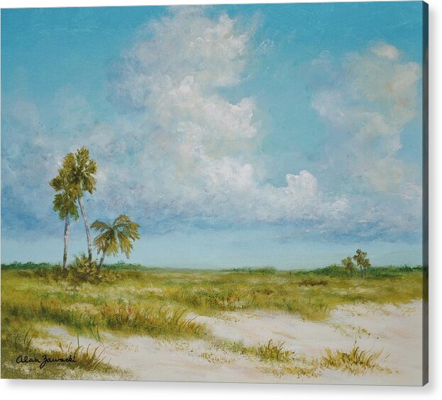 Florida Landscape Acrylic Print featuring the painting Clouds and Palms by Alan Zawacki by Alan Zawacki