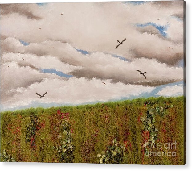 Flowers Acrylic Print featuring the mixed media Flower Field by Wendy Golden