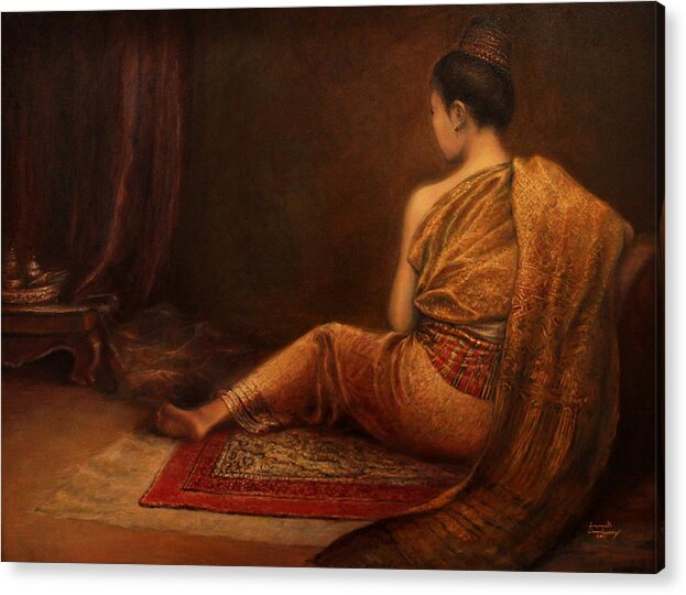 Lao Woman Acrylic Print featuring the painting Lady of the Palace by Sompaseuth Chounlamany