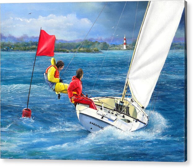 Sailing Acrylic Print featuring the painting Rounding the Mark by Richard Barone