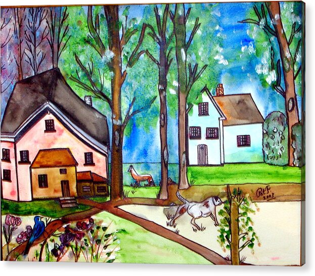 Houses|woods. Acrylic Print featuring the painting Two houses in the woods. by Patricia Fragola