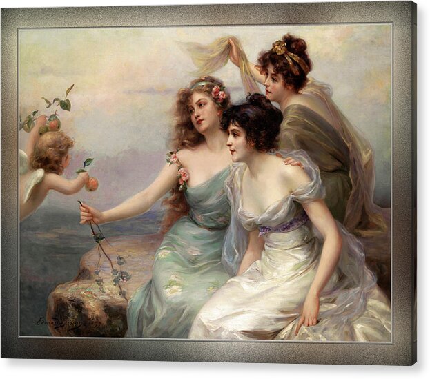 The Three Graces Acrylic Print featuring the painting The Three Graces Die drei Grazien by Edouard Bisson by Rolando Burbon