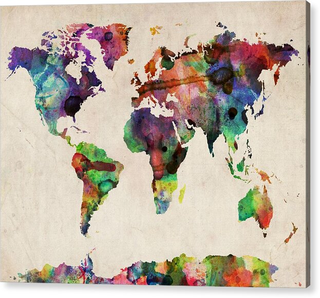  Acrylic Print featuring the digital art World Map Watercolor 16 x 20 by Michael Tompsett