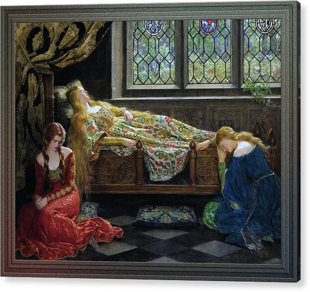The Sleeping Beauty Acrylic Print featuring the painting The Sleeping Beauty by John Collier by Rolando Burbon