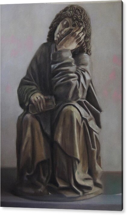 Figure - Portrait - Statue - Religous - Pastel - Saint John - Acrylic Print featuring the drawing Saint John Dream by Paez Antonio