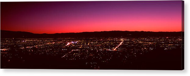 Photography Acrylic Print featuring the photograph City Lit Up At Dusk, Silicon Valley #1 by Panoramic Images