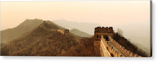 Beijing Acrylic Print featuring the photograph Great Wall sunset panorama #3 by Songquan Deng