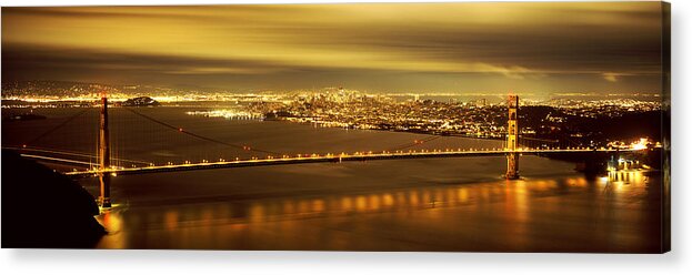 Photography Acrylic Print featuring the photograph Suspension Bridge Lit Up At Dusk #5 by Panoramic Images