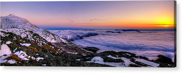 New Hampshire Acrylic Print featuring the photograph An Undercast Sunset Panorama by White Mountain Images