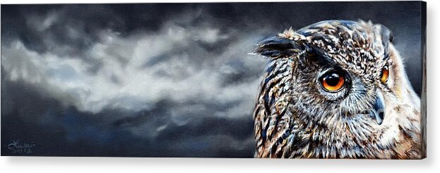 Eagle Owl Acrylic Print featuring the painting Eagle Owl by Lachri