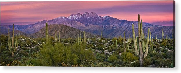 Four Peaks Acrylic Print featuring the photograph Four Peaks Sunset Panorama by Dave Dilli