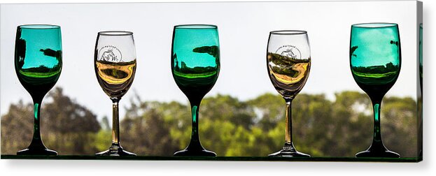 Volcano Winery Acrylic Print featuring the photograph Goblets in the Window II by Craig Watanabe
