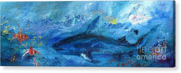 Sharks Acrylic Print featuring the painting Great White Shark Coral Reef Ocean Life by Ginette Callaway