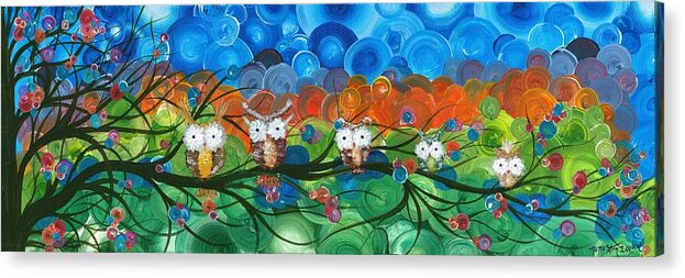 Owls Acrylic Print featuring the painting Hoolandia Family Tree 03 by MiMi Stirn