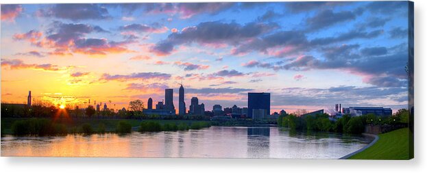 Indy Acrylic Print featuring the photograph Indianapolis Indiana Sunrise Panoramic HDR by David Haskett II