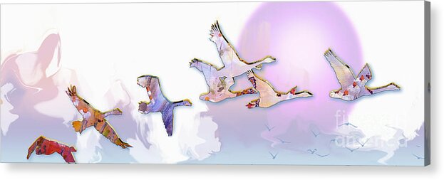 Geese Acrylic Print featuring the painting Modern Decorative Geese In Flight by Ginette Callaway