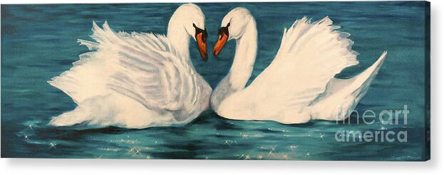 Swans Acrylic Print featuring the painting One Heart by Jeanette Sthamann
