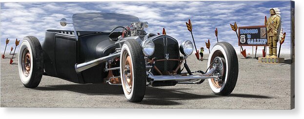 Transportation Acrylic Print featuring the photograph Rat Rod On Route 66 2 Panoramic by Mike McGlothlen