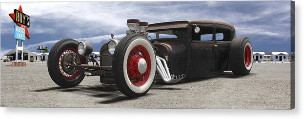 Transportation Acrylic Print featuring the photograph Rat Rod on Route 66 Panoramic by Mike McGlothlen