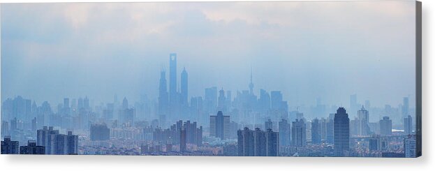 Panoramic Acrylic Print featuring the photograph Shanghai Skyline Jin Mao, Wfc And by Douglas Von Roy