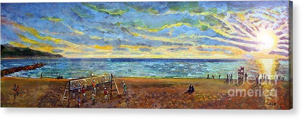 Old Silver Beach Acrylic Print featuring the painting Sunset Volleyball at Old Silver Beach by Rita Brown