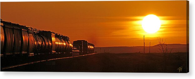 Train Acrylic Print featuring the photograph Train headin west by Darcy Dietrich
