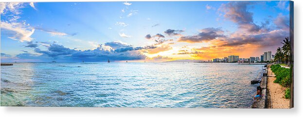 Paradise Acrylic Print featuring the photograph Waikiki Sunset After an Afternoon Thunderstorm by Jason Chu