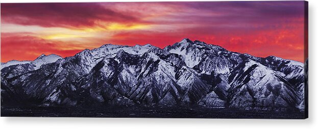 Sky Acrylic Print featuring the photograph Wasatch Sunrise 3x1 by Chad Dutson