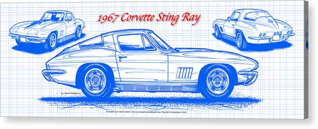 1967 Corvette Acrylic Print featuring the digital art 1967 Corvette Sting Ray Coupe Blueprint by K Scott Teeters