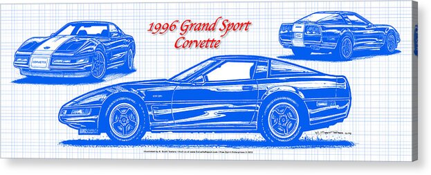 1996 Corvette Acrylic Print featuring the digital art 1996 Grand Sport Corvette Blueprint by K Scott Teeters