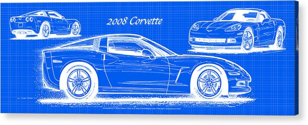 2008 Corvette Acrylic Print featuring the digital art 2008 Corvette Reverse Blueprint by K Scott Teeters