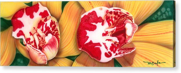 Flowers/orchids/yellow/white/red/ Acrylic Print featuring the painting Red White And Yellow by Dan Menta