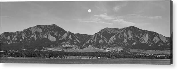 Colorado Acrylic Print featuring the photograph BW Full Moon Boulder Colorado Front Range Panorama by James BO Insogna