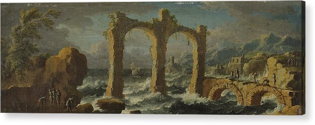 Leonardo Coccorante Napoli 1680 � 1750 Acrylic Print featuring the painting Capriccio with a storm on the sea by MotionAge Designs
