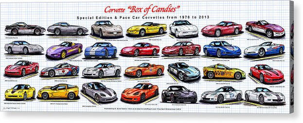 Pace Car Corvette Acrylic Print featuring the digital art Corvette Box of Candies - Special Edition and Indy 500 Pace Car Corvettes by K Scott Teeters